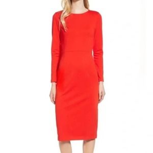J. Crew poppy red orange long sleeve column midi dress size 2